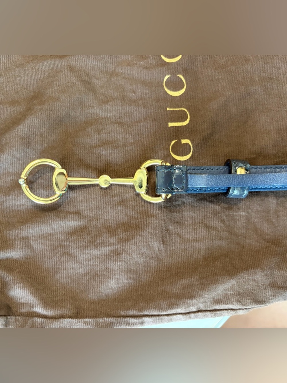 Gucci Navy Blue Horsebit Buckle Patent Leather Belt - Size 90/36 - Picture 6 of 7